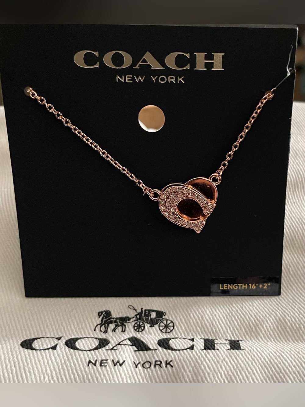 COACH Rose Gold Heart and 'C' Crystal Pendant Necklace